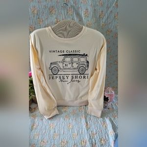 SHEIN Women Junior Plus Crop Crew Sweater Pullover Cream New Jersey Shore